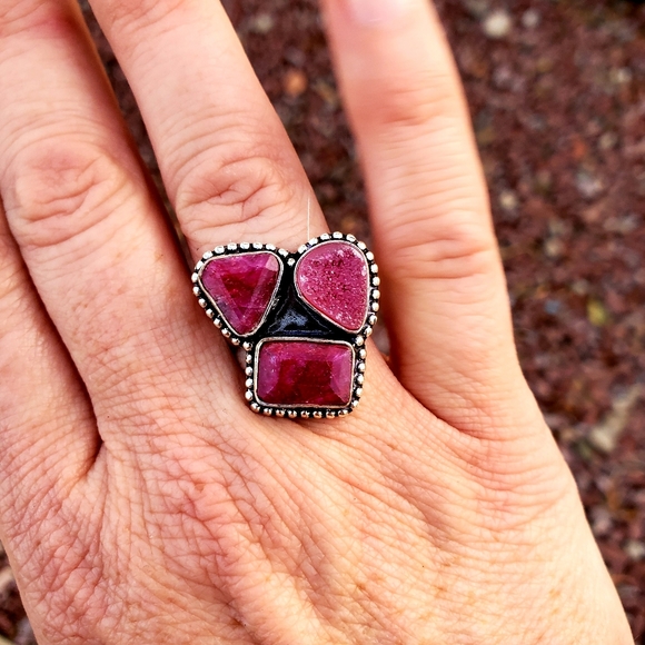 New Cherry Ruby and Druzy 925 Silver Ring. - Picture 4 of 14